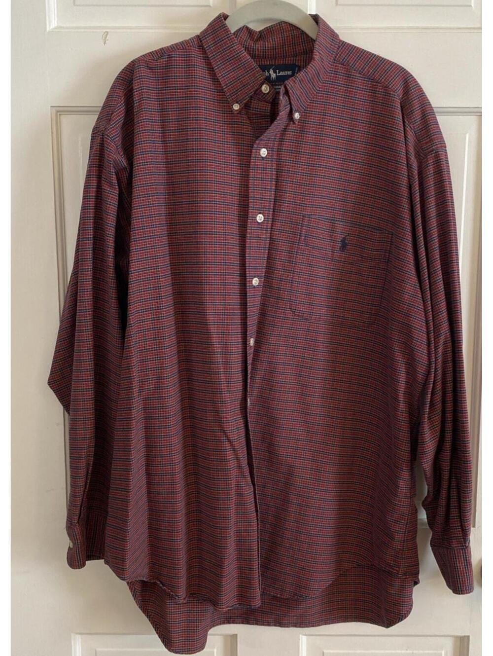 Vintage Ralph Lauren Red/Navy Plaid Big Shirt LS Button Down Men’s Big Sz Large